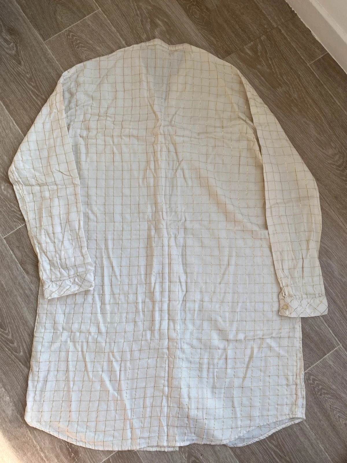 Vestido de descanso / Camisa de dormir com botões xadrez Damart creme tamanho M – photo 2